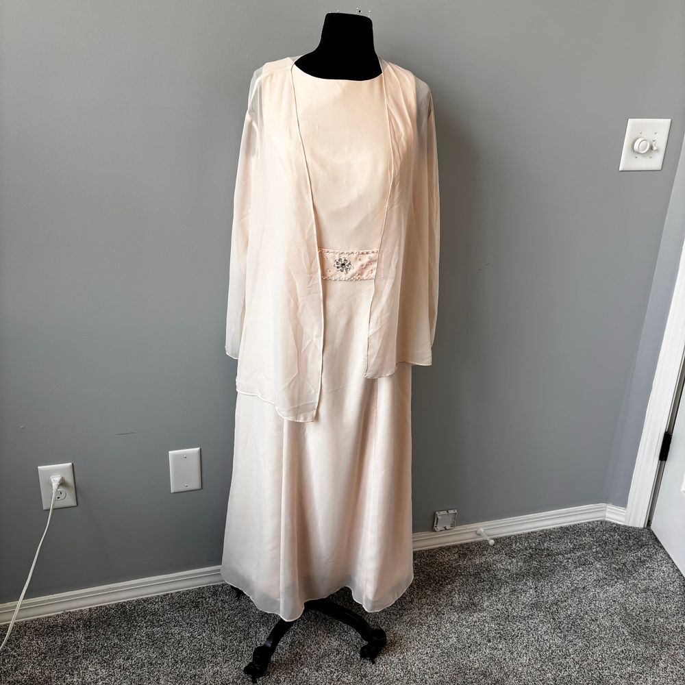 Elegant Formal Chiffon Dress with Jacket Mother of Bride Evening Gown Beaded NWT